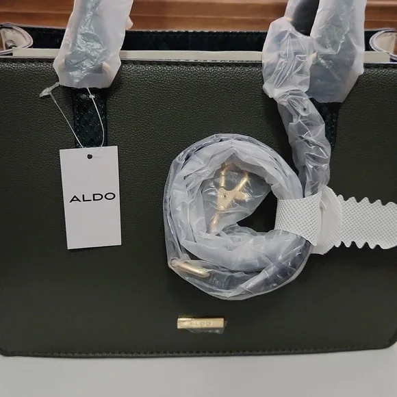 Aldo Hunter Green, Cream, Snakeskin Women's Handbag - Picture 6 of 6